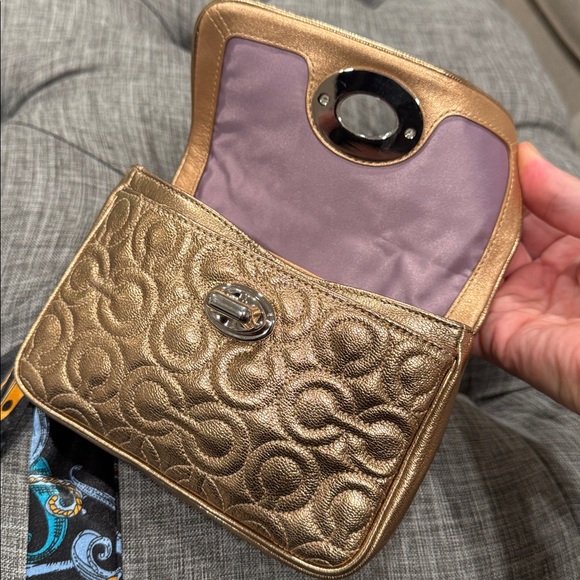 Coach Madison Small Signature Embossed Gold Metallic Leather Shoulder Bag - Picture 12 of 17